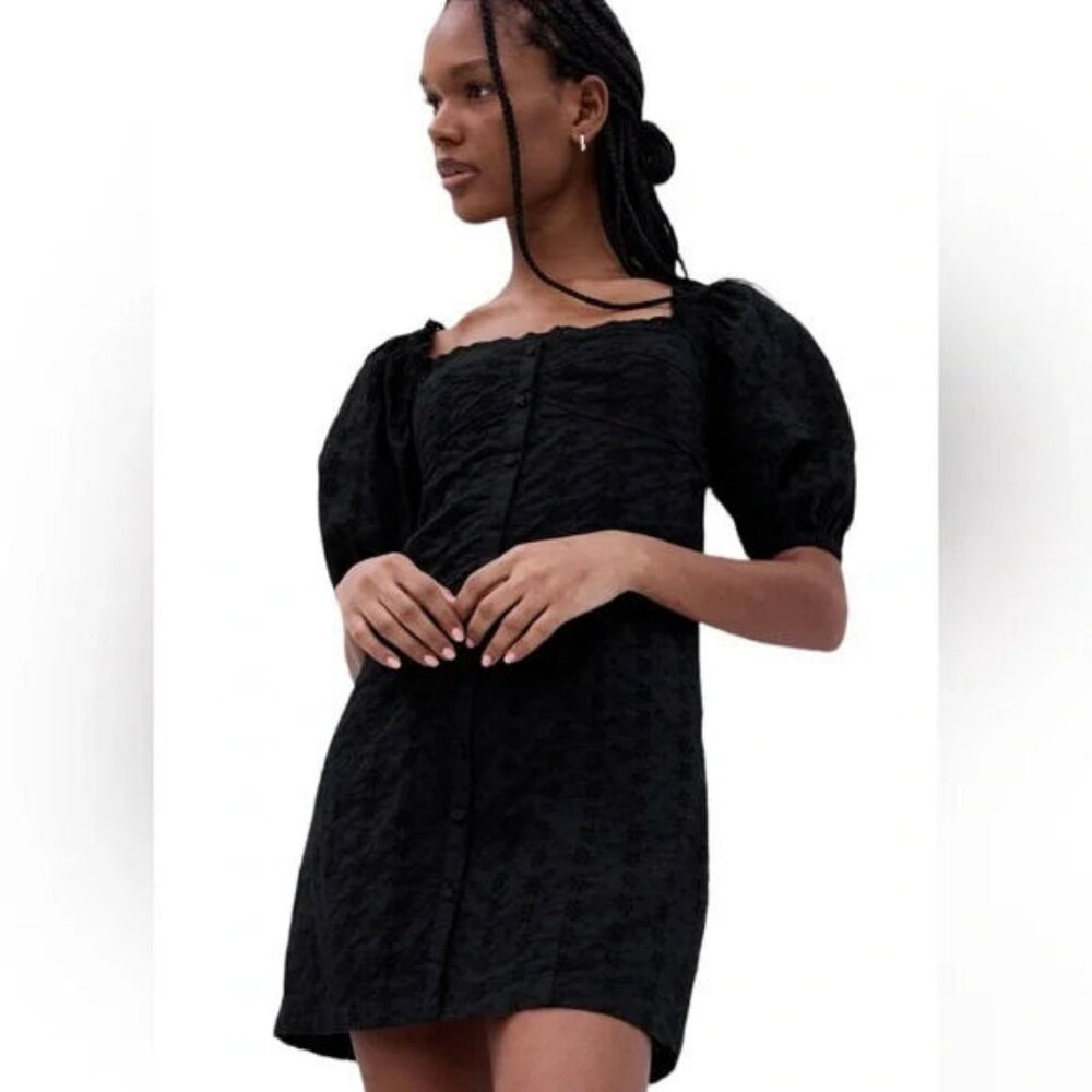 GAP Black Eyelet Puffy Sleeve Mini Dress
